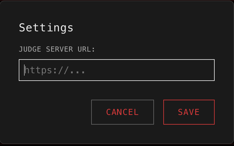 Settings page for configuring server URL